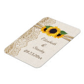 白いレース、リボン、ひまわり及びバーラップ結婚の マグネット (左側)