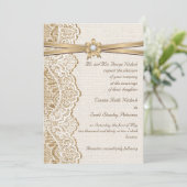 白いレース、リボン、花 & バルカンウェディング 招待状 (スタンド正面)