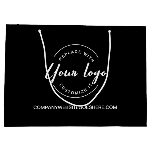 白いロゴとWebサイトのカスタムビジネス ラージペーパーバッグ (裏面)