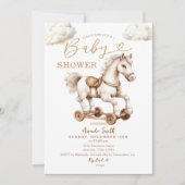 白いロッキングホース男女兼用赤ちゃんシャワー 招待状 (正面)