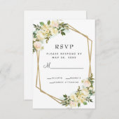 白いローズエレガントフローラ金ゴールド結婚フレーム 出欠カード (正面/裏面)