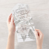 白いローズシルエット オールインワン招待状 (貼ってはがせる)