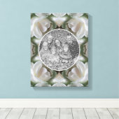 白いローズフレーム自分の写真を作成 キャンバスプリント (インサイチュ (ウッドフロア))