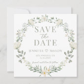 白いワイルドフラワー日付の写真の招待状を保存 (正面)