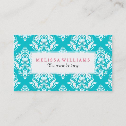 白いヴィンテージの背景のターコイズ 名刺 (正面)