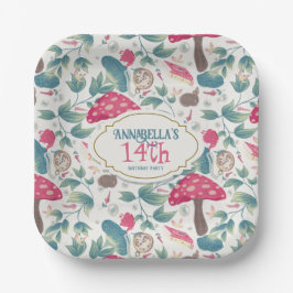 白いヴィンテージコテージコアのキノコの誕生日 ペーパープレート