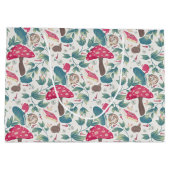 白いヴィンテージコテージコアのキノコの誕生日 ラージペーパーバッグ (裏面)