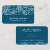 白いヴィンテージペイズリー青 – 緑の背景 名刺 (正面/裏面)