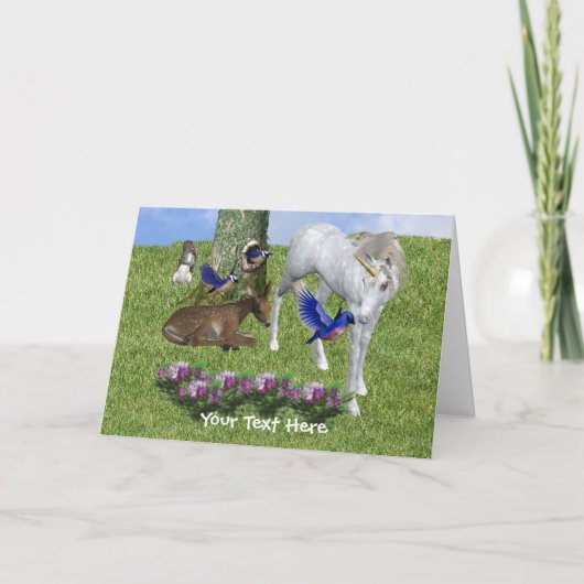 白い一角獣と友人の動物写真カード カード (正面)