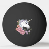 白い一角獣と花 卓球ボール (裏面)