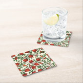 白い上にザクロとベラモス スクエアペーパーコースター (インサイチュ)