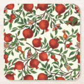 白い上にザクロとベラモス スクエアペーパーコースター (正面)