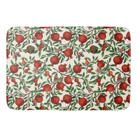 白い上にザクロとベラモス バスマット (正面)