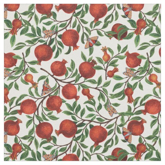 白い上にザクロとベラモス ファブリック (クローズアップ)