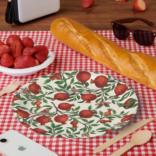 白い上にザクロとベラモス ペーパープレート (ピクニック)