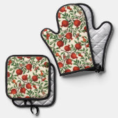 白い上にザクロとベラモス 鍋つかみ&鍋敷きセット (正面/裏面)