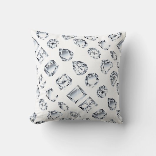 白い上にダイヤモンドラインストン宝石宝石宝石きらきら光る宝石 クッション (正面)