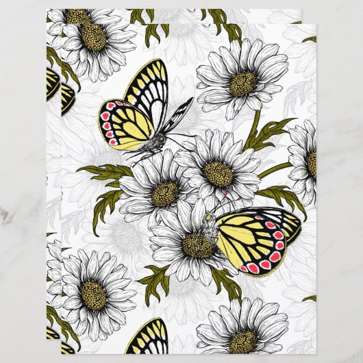 白い上にデイジーの蝶や花 (正面/裏面)