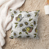 白い上にデイジーの蝶や花 クッション (ブランケット)