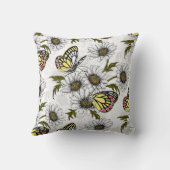 白い上にデイジーの蝶や花 クッション (裏面)