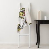 白い上にデイジーの蝶や花 シェルパブランケット (インサイチュ)