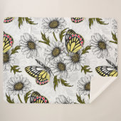 白い上にデイジーの蝶や花 シェルパブランケット (正面(横))