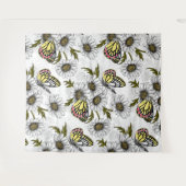 白い上にデイジーの蝶や花 タペストリー (正面(横))