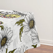 白い上にデイジーの蝶や花 テーブルクロス (インサイチュ)