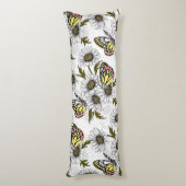 白い上にデイジーの蝶や花 ボディピロー (裏面 (縦))