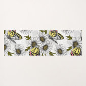 白い上にデイジーの蝶や花 ヨガマット (裏面(横))