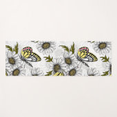 白い上にデイジーの蝶や花 ヨガマット (正面(横))