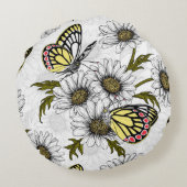 白い上にデイジーの蝶や花 ラウンドクッション (裏面)