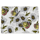 白い上にデイジーの蝶や花 ラージペーパーバッグ (正面)