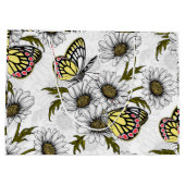 白い上にデイジーの蝶や花 ラージペーパーバッグ (裏面)