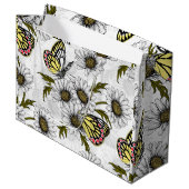 白い上にデイジーの蝶や花 ラージペーパーバッグ (正面アングル)