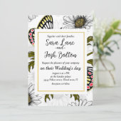 白い上にデイジーの蝶や花 招待状 (スタンド正面)