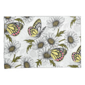 白い上にデイジーの蝶や花 枕カバー (正面右)