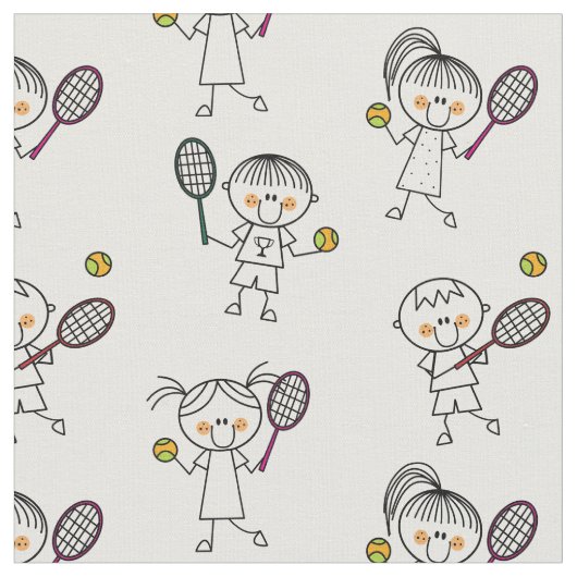 白い上に可愛いスティックテニス選手 ファブリック (クローズアップ)