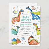 白い上に可愛い面白いスーパーヒーロー恐竜 招待状 (正面/裏面)