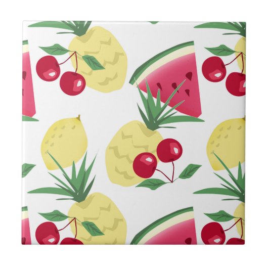 白い上に明るい果実と果実。 タイル (正面)