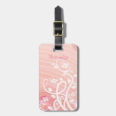 白い上に桃の渦巻きのテンプレート ラゲッジタグ (正面縦)