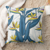 白い上に楽園の花の鳥 クッション (ブランケット)