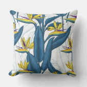 白い上に楽園の花の鳥 クッション (正面)