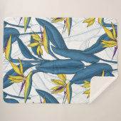 白い上に楽園の花の鳥 シェルパブランケット (正面(横))