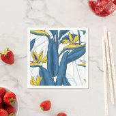 白い上に楽園の花の鳥 スタンダードカクテルナプキン (インサイチュ)