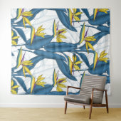 白い上に楽園の花の鳥 タペストリー (インサイチュ(横))