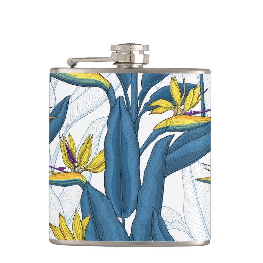 白い上に楽園の花の鳥 フラスク (正面)