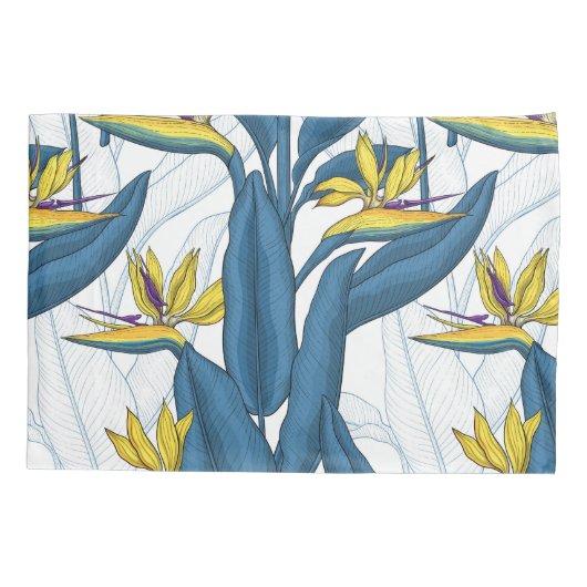 白い上に楽園の花の鳥 枕カバー (裏面)