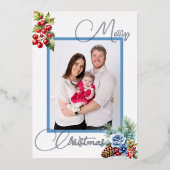 白い上に氷の青とベリーのクリスマスグリーティング 箔シーズンカード (正面)