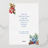 白い上に氷の青とベリーのクリスマスグリーティング 箔シーズンカード (裏面)